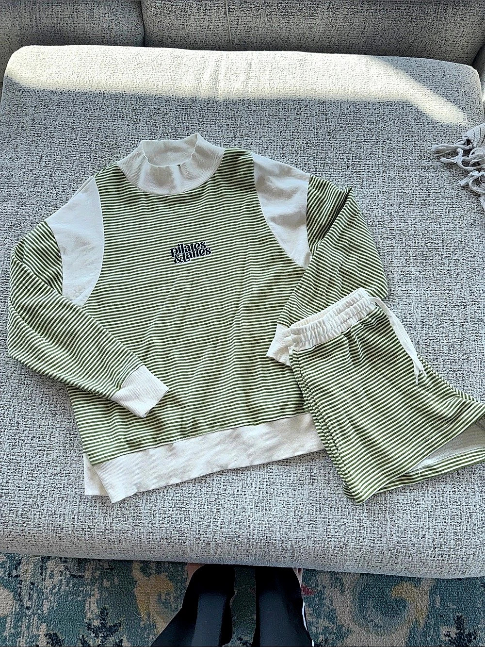 Green & White Striped Matching Set Like New